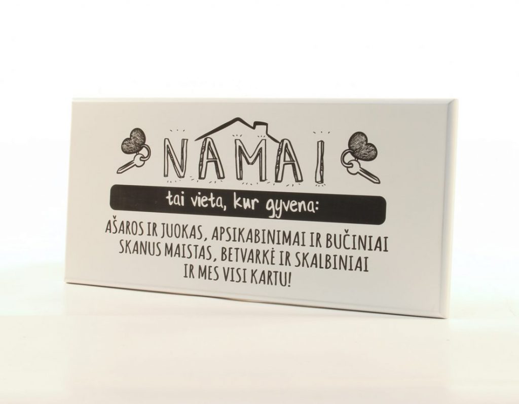Užrašas ant sienos Namai, tai vieta, kur gyvena…